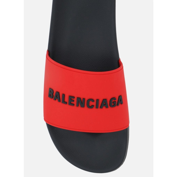 Balenciaga Black Red Bicolor Rubber Logo Slide Pool Sandal Flip Flop Flat 42 9 - Picture 7 of 12
